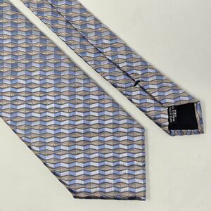 CANALI SILK TIE BLUE WHITE TAN ZIG ZAG STRIPE HEAVY TEXTURED SATIN 4" X 59"